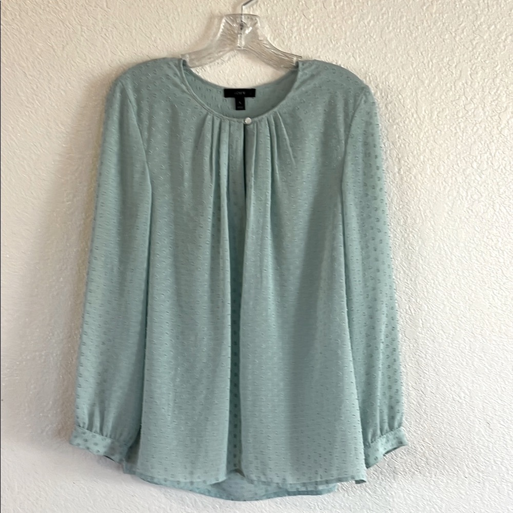 J. Crew Sea-foam Green Swiss Polka Dot Pleated Blouse with Peter Pan Collar Sz 8